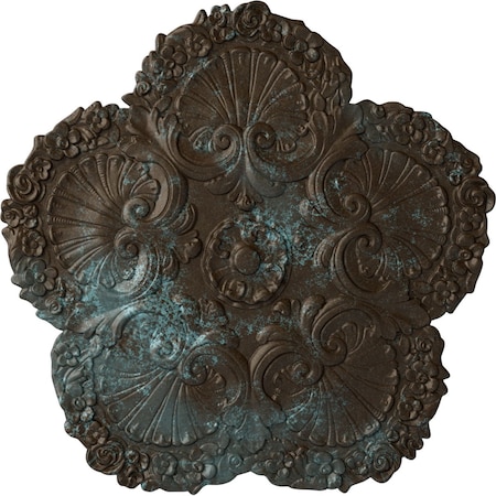 Ekena Millwork Shell Ceiling Medallion, Hand-Painted Bronze Blue Patina, 25 5/8"OD x 1"P CM25SHBBS
